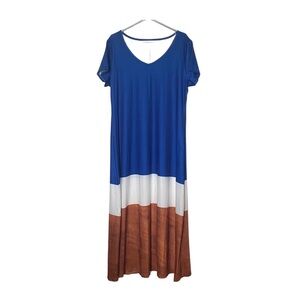 Maxi Lounge Dress Lg Boho Resort Chic Color Block Minimalist V-neck Short Sleeve